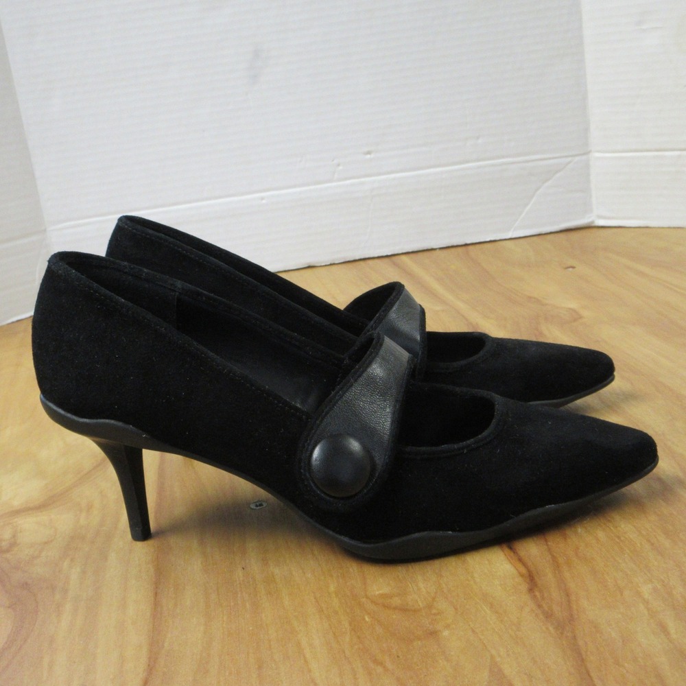 LOGO Lori Goldstein Jesse Black Suede Pointed Toe Mary Jane Pumps Sz 7 Shoes NEW